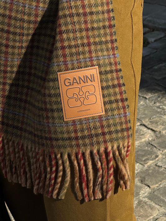 GANNI Écharpe Laine Mini Carreaux Multicolour