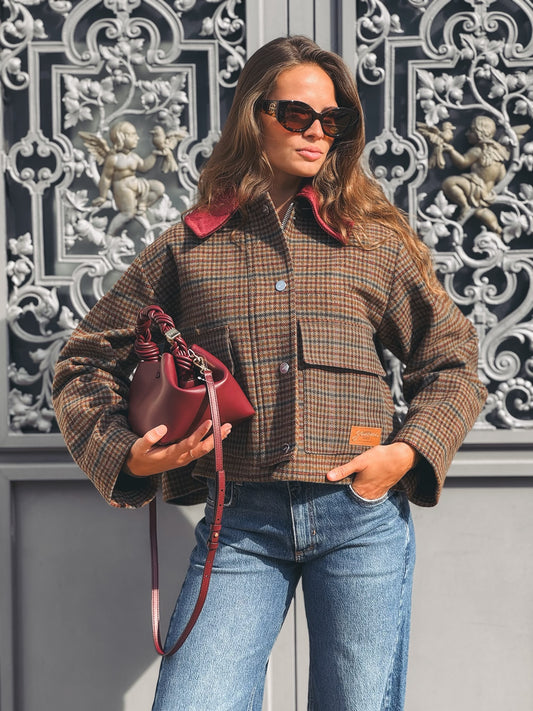 GANNI Heavy Check Twill Short Barn Jacket - Multicolour