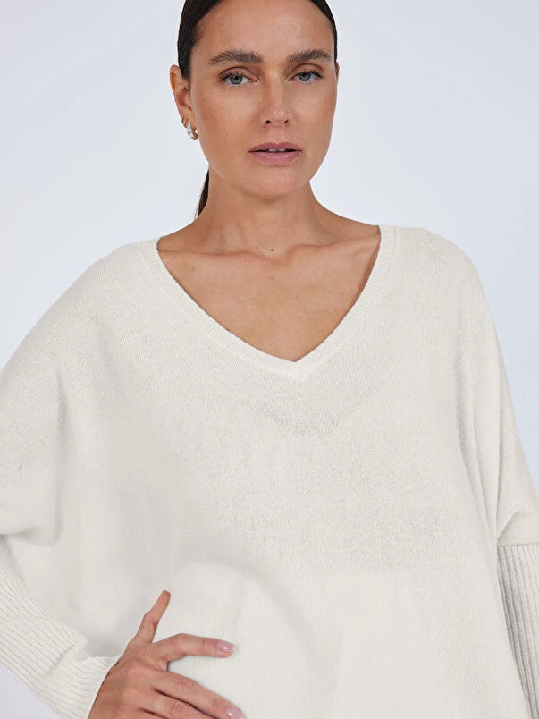 Pull Poncho Cachemire Ecru Col V Faustine NOT SHY