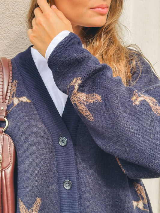 JOHNY Cardigan en Maille à Motif Canards Lia