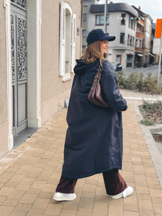 AME Manteau Long à Capuche Morgan Bleu Marine