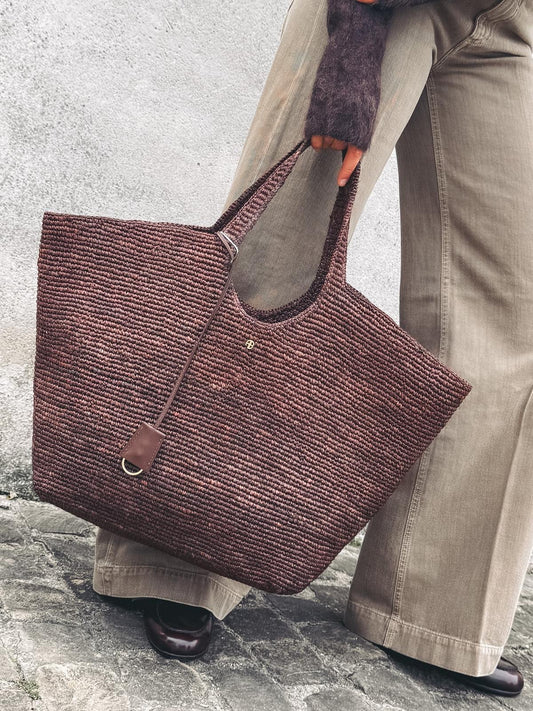 ANINE BING Sac Cabas Lili Raphia Marron Foncé
