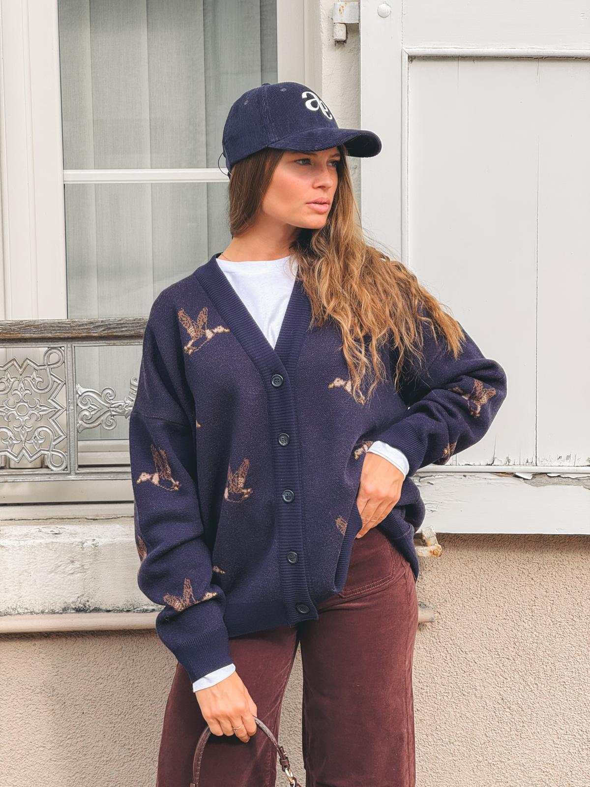 JOHNY Cardigan en Maille à Motif Canards Lia