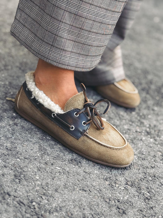POSA Mocassins Boat Loafer Brossé Fourrés Coffee Caramel