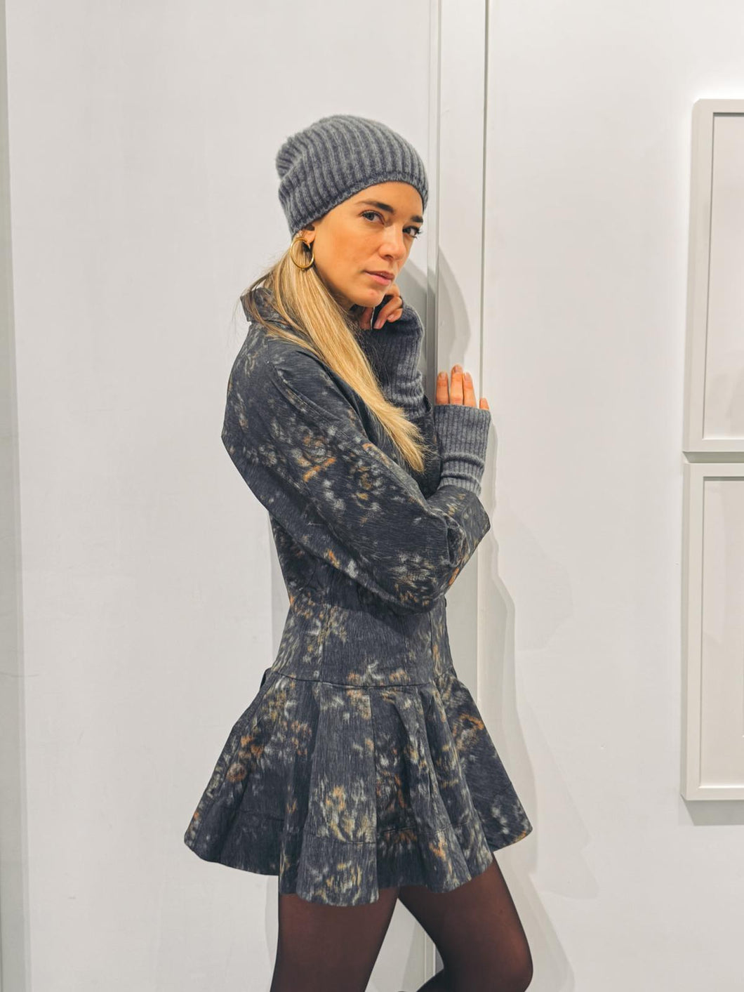 GANNI Robe Chemise Noire à Fleurs