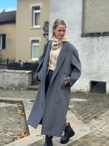 8PM Long Manteau Croisé Gris