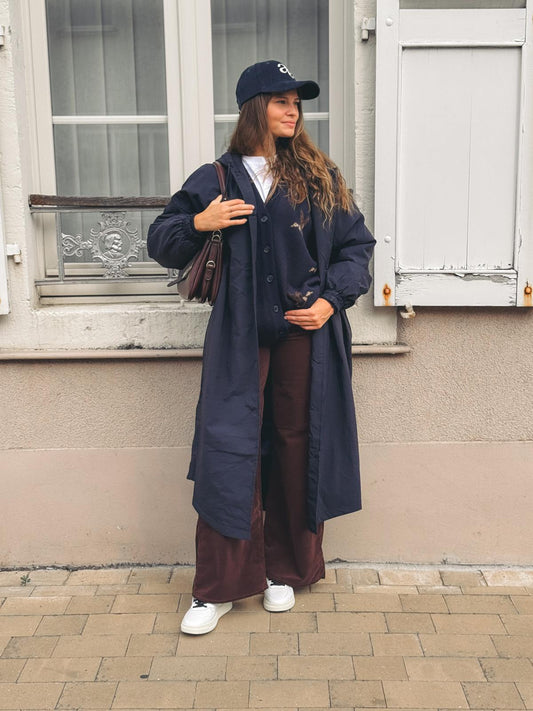 AME Manteau Long à Capuche Morgan Bleu Marine