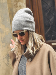 WHITE+WARREN Bonnet Cachemire Gris Chiné