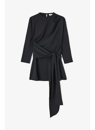 GANNI Robe Courte Drapée en Crêpe Noir – vue 3