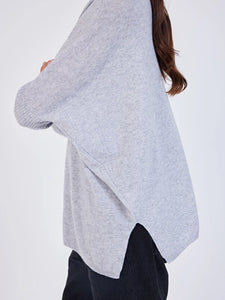 Pull Poncho Cachemire Gris Clair Col V Faustine NOT SHY