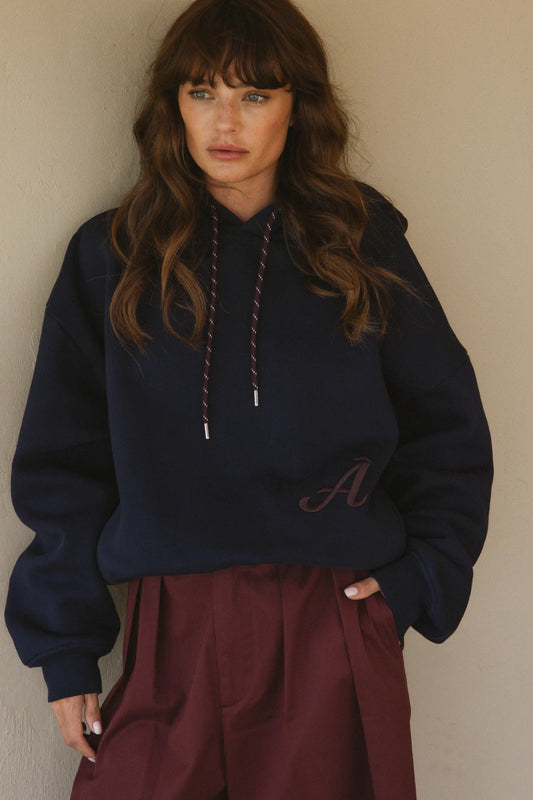 AME Sweat à Capuche Oversize Bleu Marine Olivier avec Logo – vue 2