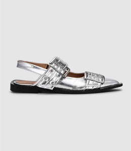 GANNI Ballerines Buckle Ballerina Metallic Silver