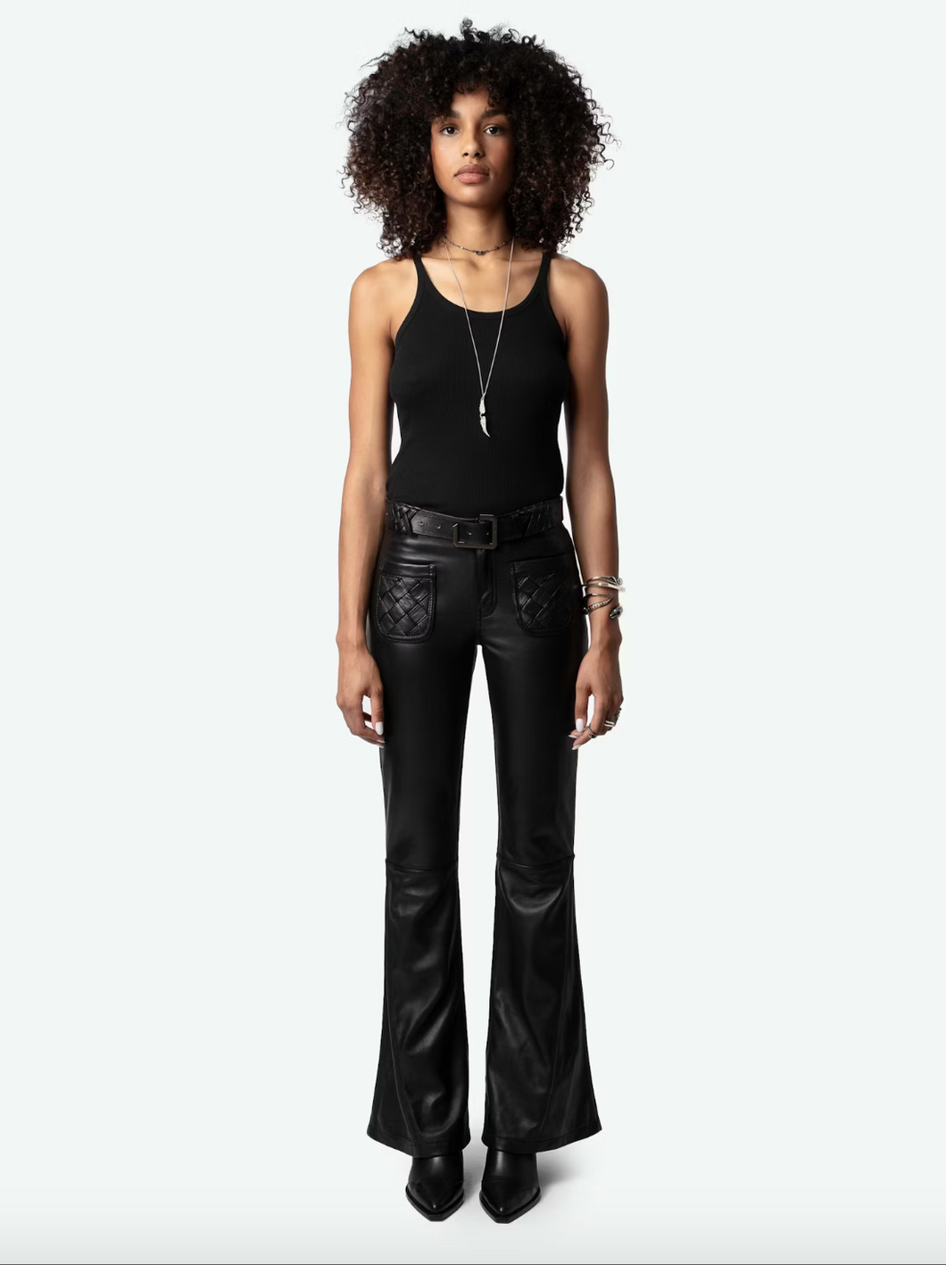 ZADIG & VOLTAIRE Pantalon en Cuir Lisse Noir