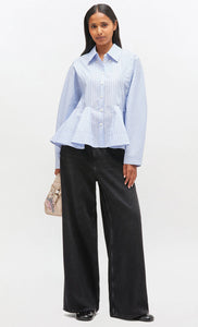 GANNI Chemise Péplum à Rayures Bleue