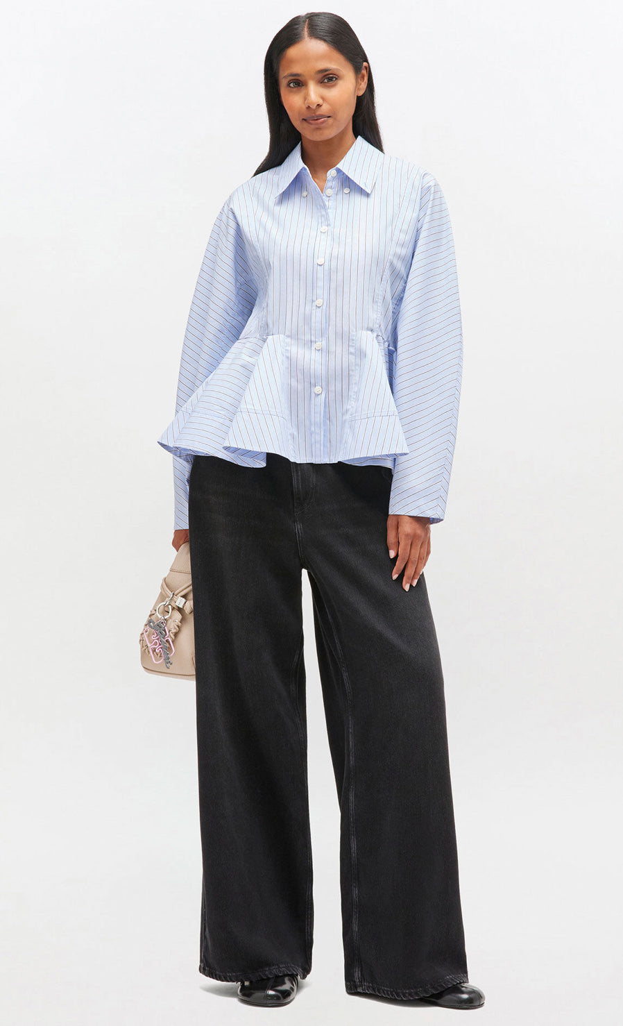 GANNI Chemise Péplum à Rayures Bleue