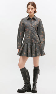 GANNI Robe Chemise Noire à Fleurs