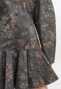 GANNI Robe Chemise Noire à Fleurs