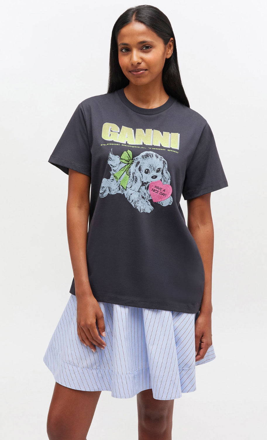 GANNI T-Shirt Noir Imprimé Chiot