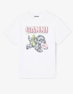 GANNI T-Shirt Blanc Imprimé Chiot