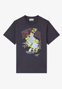 GANNI T-Shirt Noir Imprimé Rose