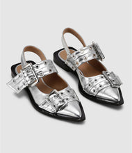 Charger l&#39;image dans la galerie, GANNI Ballerines Buckle Ballerina Metallic Silver
