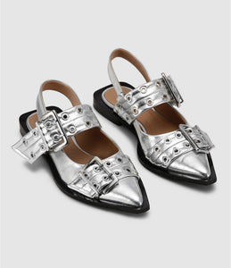 GANNI Ballerines Buckle Ballerina Metallic Silver