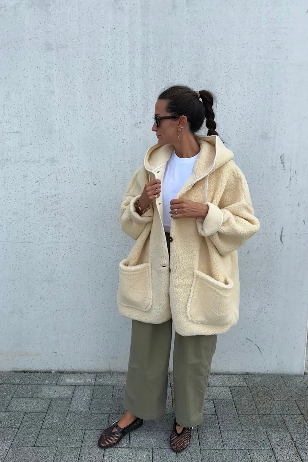 AME Veste Oversize en Fausse Fourrure Off White