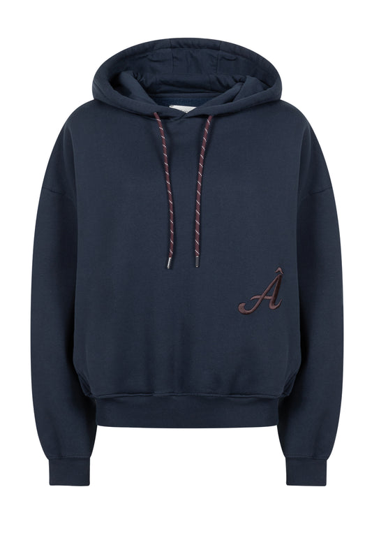 AME Sweat à Capuche Oversize Bleu Marine Olivier avec Logo