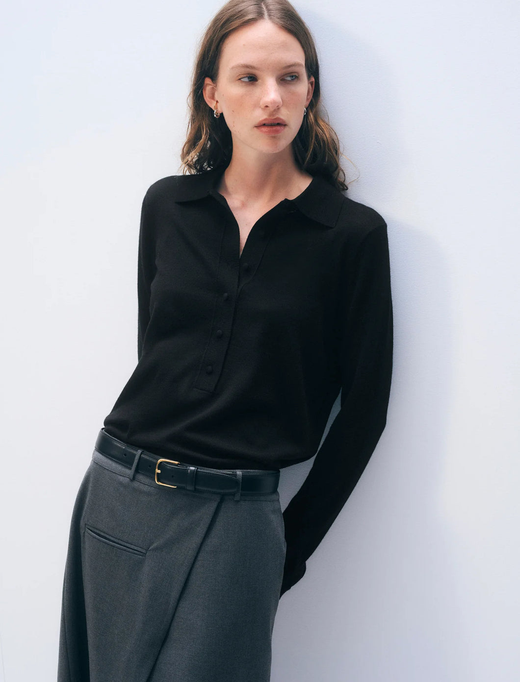 WHITE+WARREN Superfine Merino Polo Black