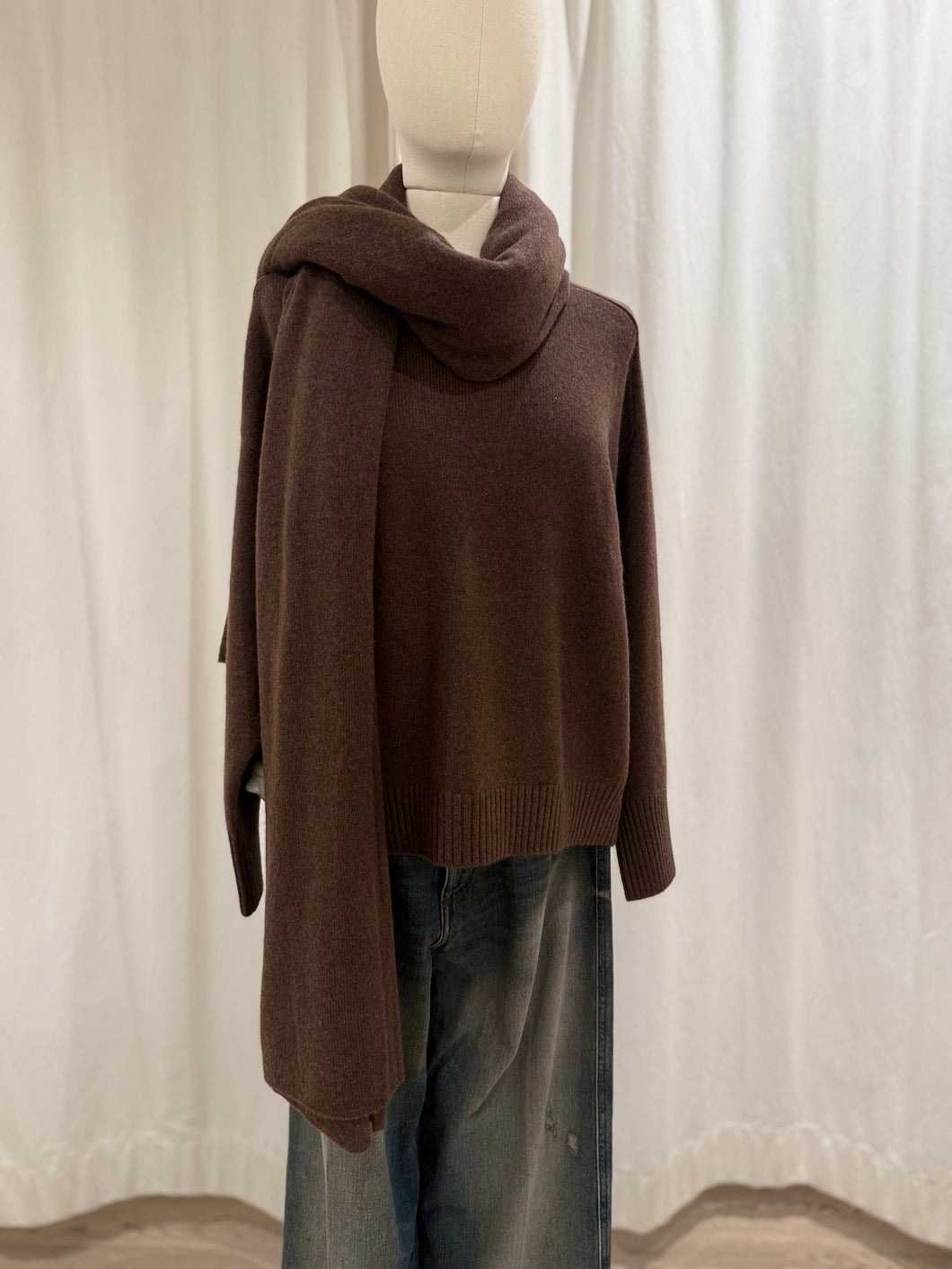 WHITE+WARREN Pull Ras du Cou en Cachemire à Manches Raglan Maple Brown