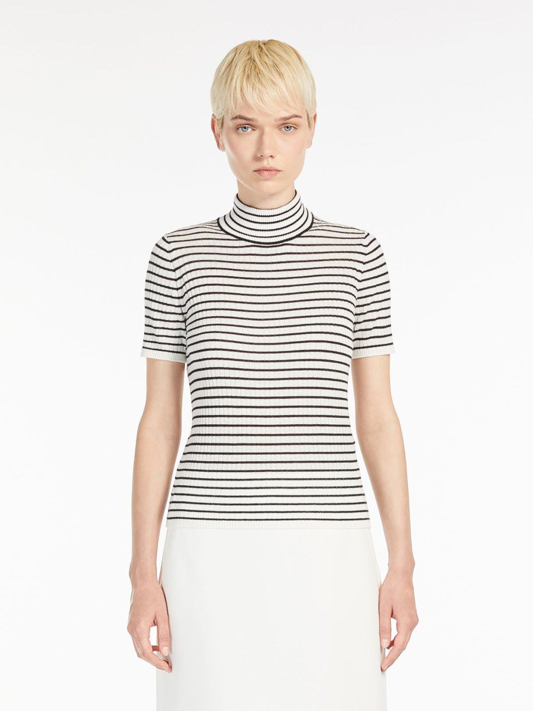 MaxMara T-shirt Col Roulé en Laine et Soie