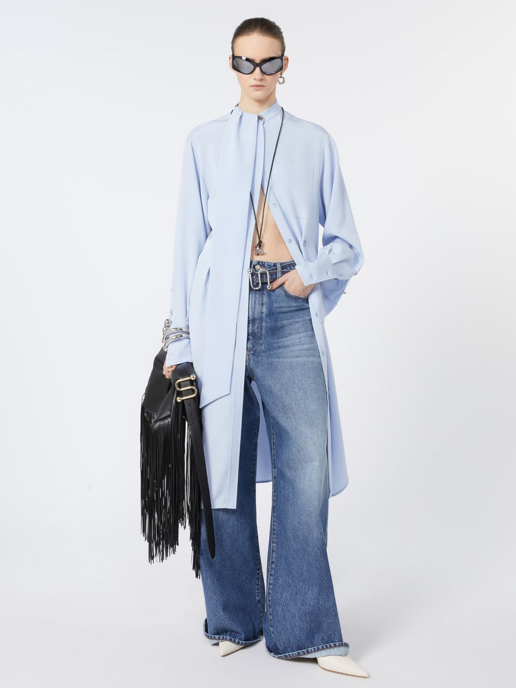 MaxMara Robe Chemise avec Écharpe Ciel
