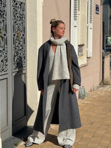 8PM Long Manteau Croisé Gris