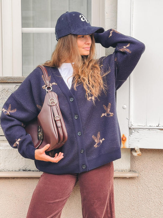 JOHNY Cardigan en Maille à Motif Canards Lia
