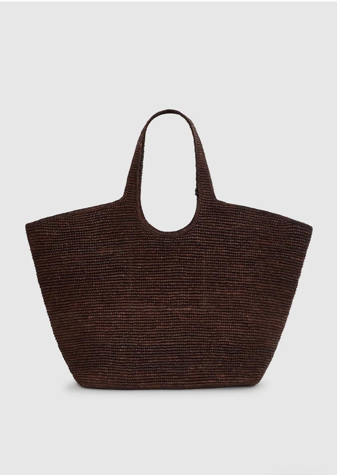 ANINE BING Sac Cabas Lili Raphia Marron Foncé – vue 4