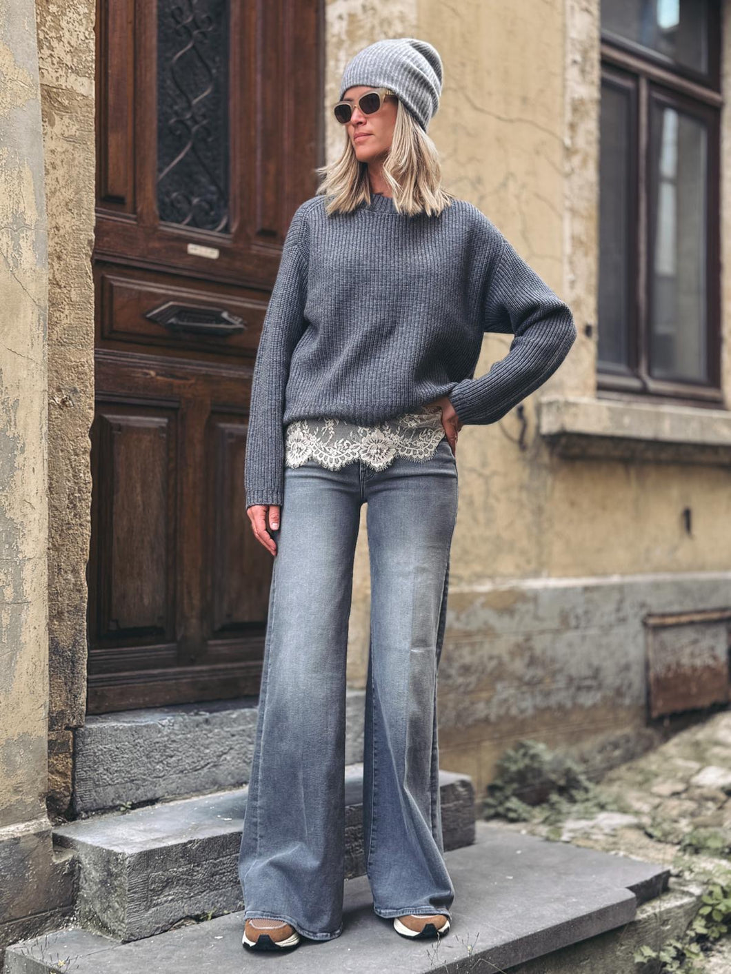 MOTHER The Twister Heel Denim Gris