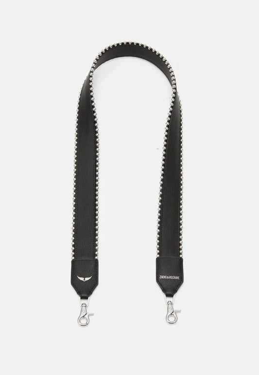 ZADIG&VOLTAIRE Sangle de Sac en Cuir Grainé Clouté Noire