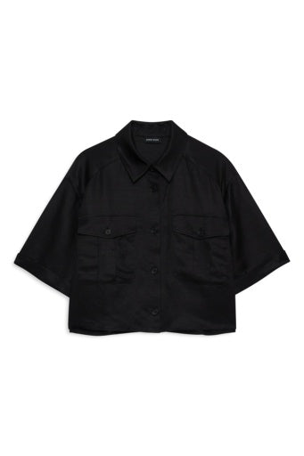 ANINE BING Edith Shirt - Black Linen Blend