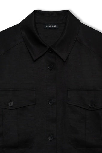 ANINE BING Edith Shirt - Black Linen Blend detail