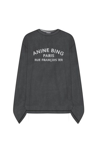 ANINE BING Ivan Long Sleeve Paris Stencil - Washed Black
