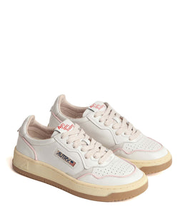 AUTRY Baskets Open Low Cuir Blanc Rose