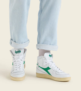 Baskets Unisexe Mi Basket Used Cuir Blanc Vert Diadora