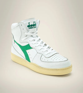 Baskets Unisexe Mi Basket Used Cuir Blanc Vert Diadora
