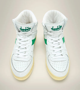 Baskets Unisexe Mi Basket Used Cuir Blanc Vert Diadora